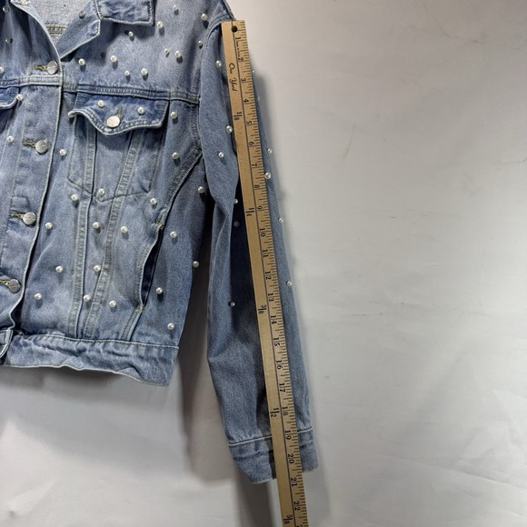 Denim Jacket Pearl Accent Superdown Trucker Cowboy Light Wash Womens XXS - Picture 4 of 13